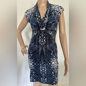 ROBERTO CAVALLI Elegant Blue and Black Patterned Dress